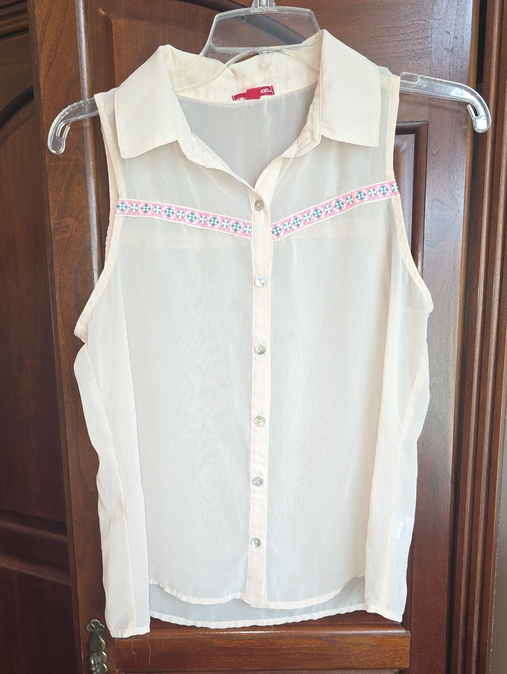 BONGO Sheer Sleeveless Button-Front Blouse